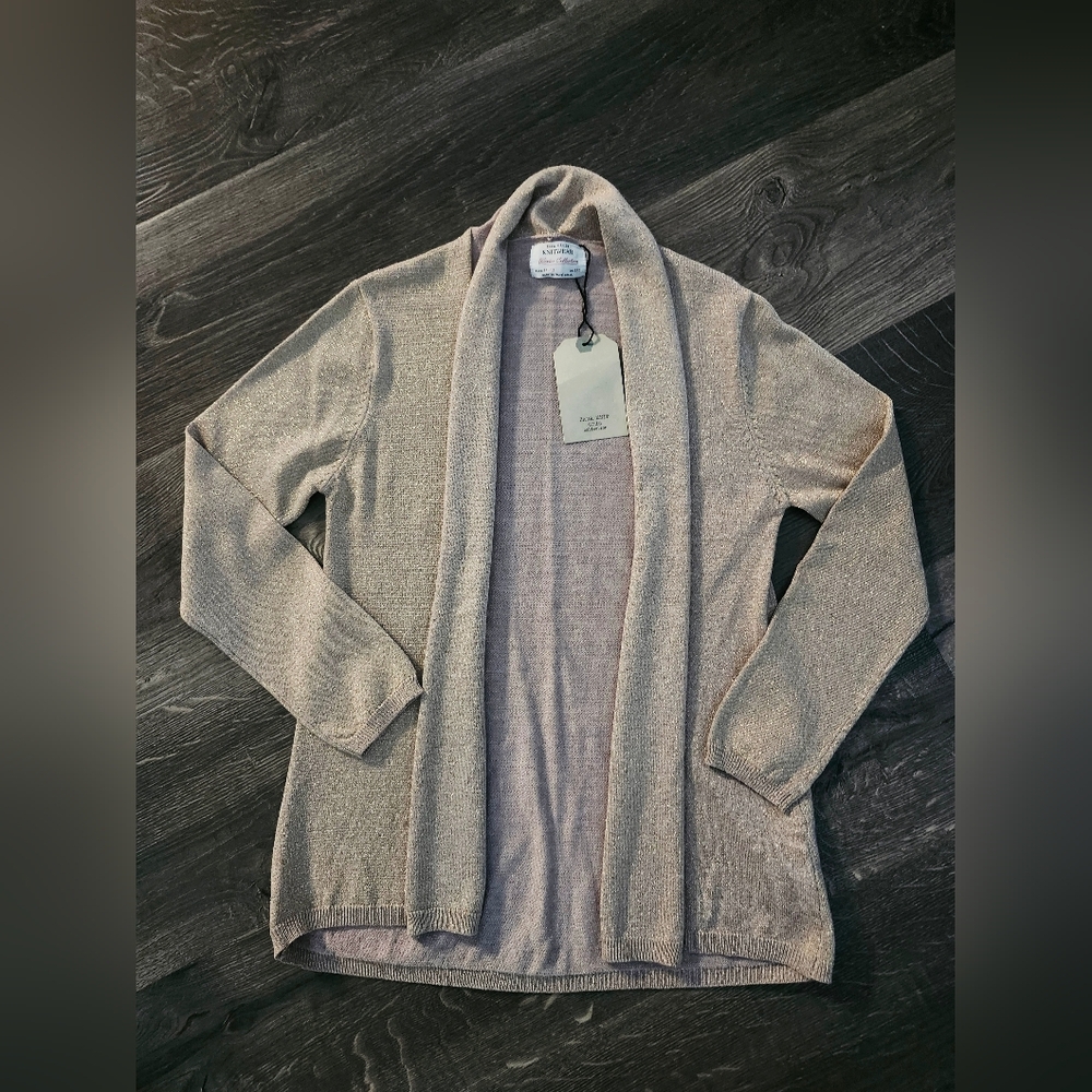 Zara's Girls, Sz 11/12 Open Front Sweater - Cream and Shimmering Gold accents